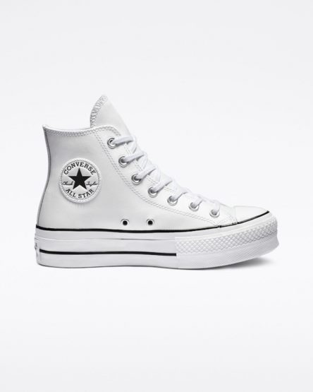 Pantofi Platforma Dama Converse Chuck Taylor All Star Lift Piele Inalti Albi Negrii Albi | RO DPIEF879